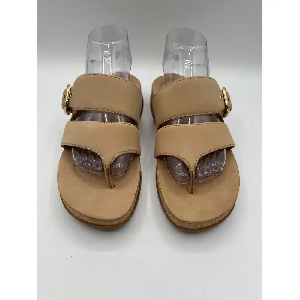 CLARKS REILEIGH PARK DOUBLE STRAP LEATHER COMFORT THONG SANDAL BEIGE NUBUCK 9M